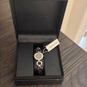 Movado Women's Black and Silver Circular Link Bracelet Watch